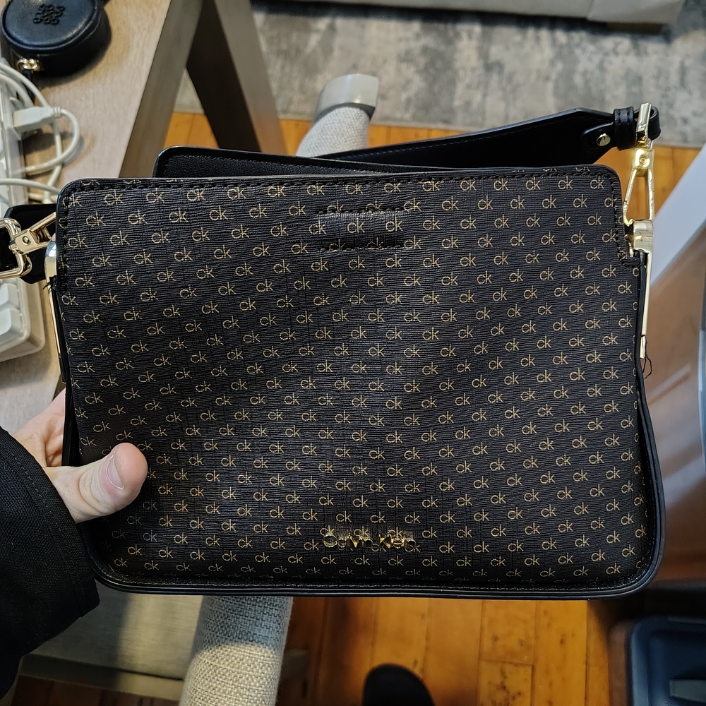 Calvin Klein Signature Black and Brown Messenger Bag
